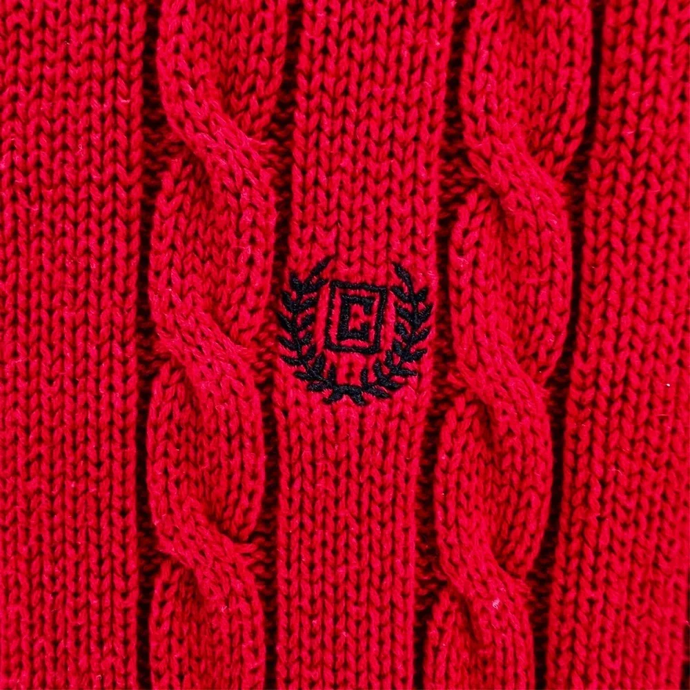 Vintage Y2k Chaps Ralph Lauren Men's‎ Red Cotton Cable Knit Pullover Sweater XL